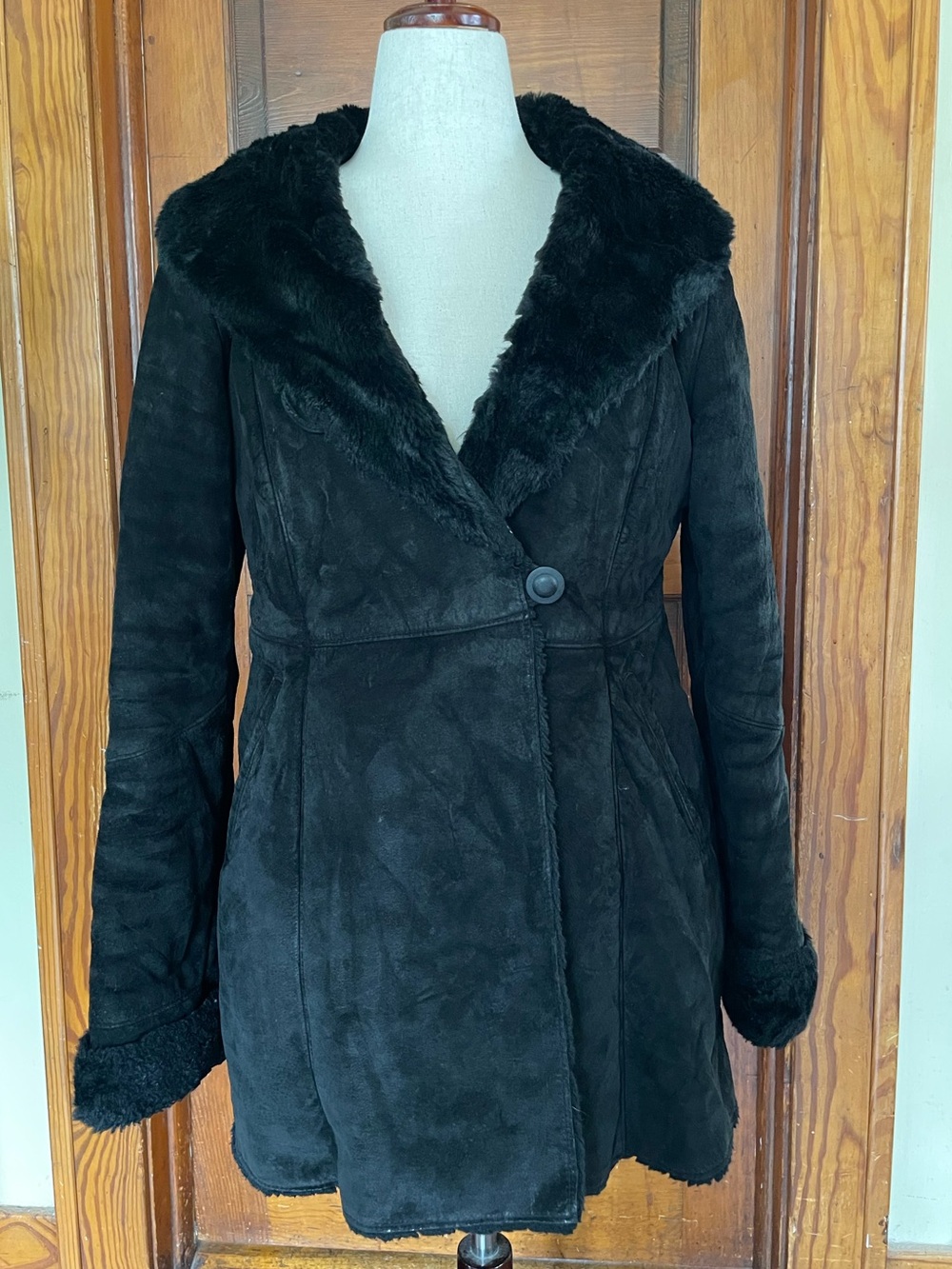 Wilsons Leather Black Faux Shearling-Trim Jacket
